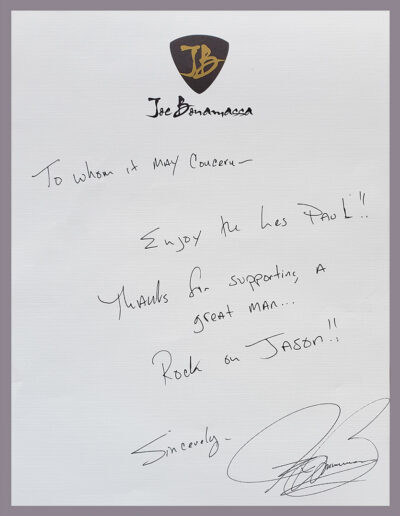 Joe Bonamassa Letter to new owners of Jason Becker's guitar.